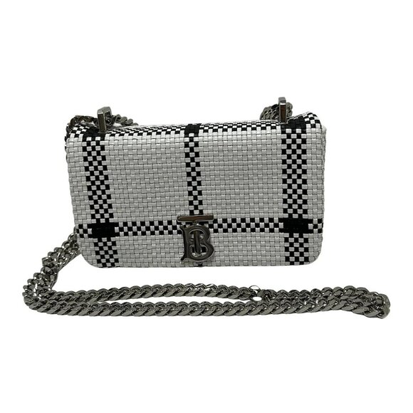 Auth BURBERRY LONDON ENGLAND Roller Bag - White Black Leather Shoulder Bag - Picture 2 of 11